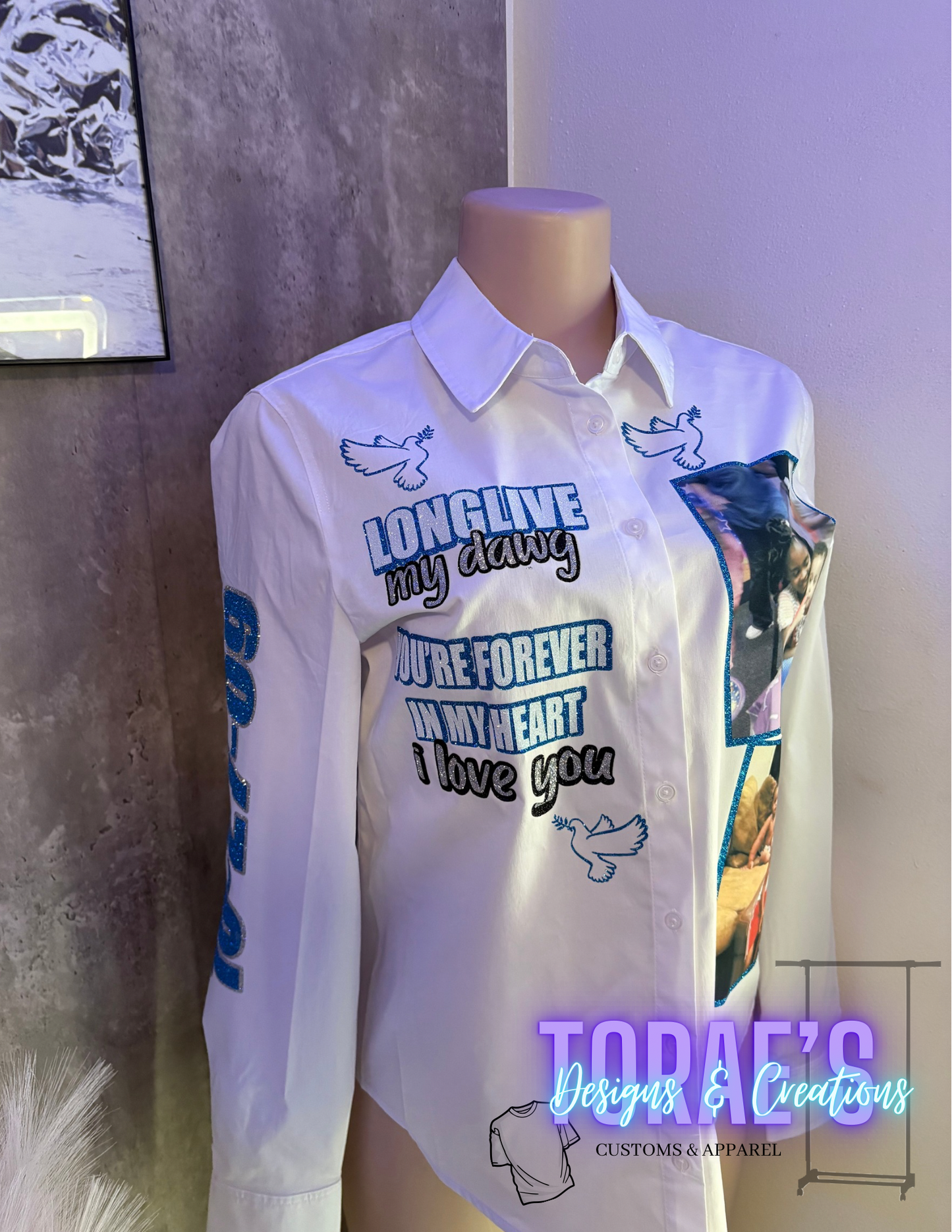 Glazed Glitter Memorial Button Up LongSleeve Shirt
